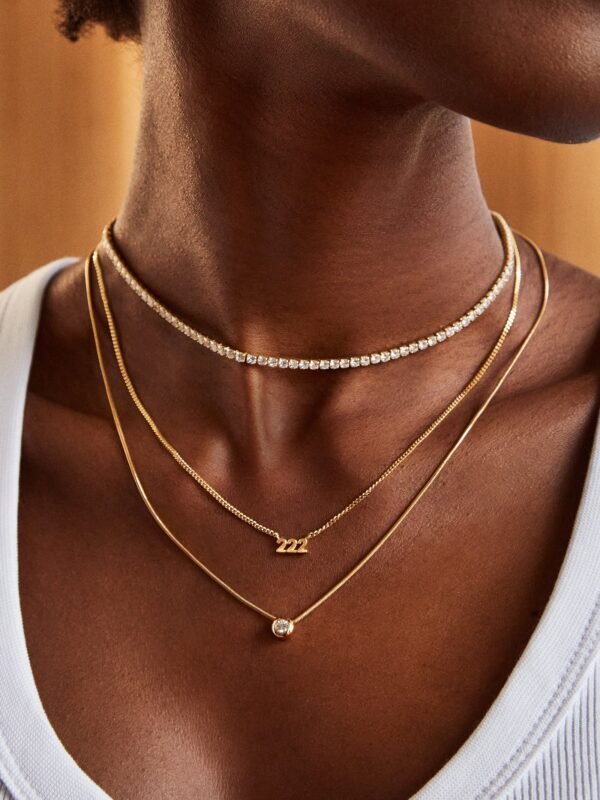 18K Gold Angel Number Custom Nameplate Necklace - Gold