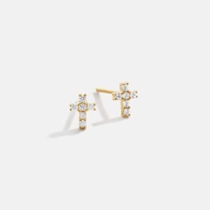 Christina 18K Gold Earrings - Pavé Cross
