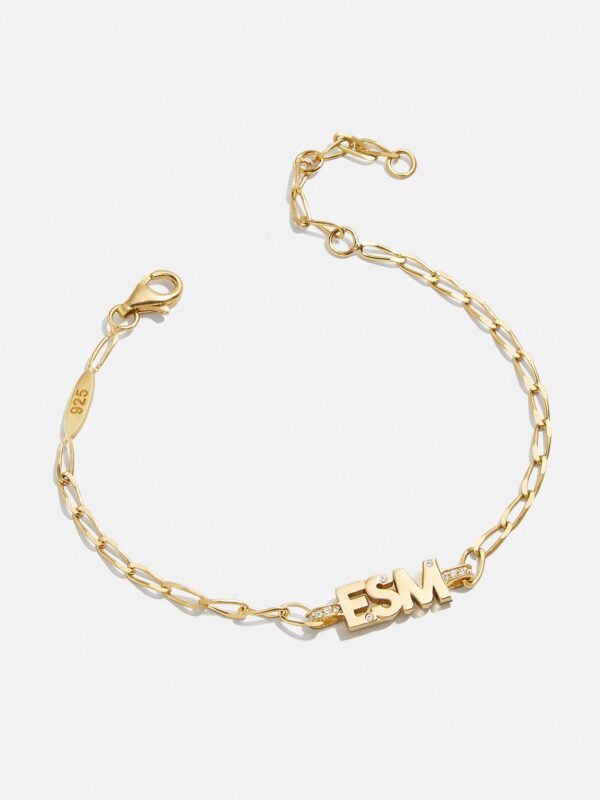 Mini 18K Gold Custom Initial Bracelet - Gold/Pavé