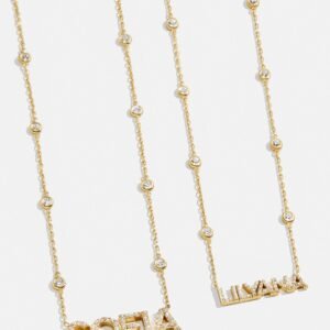 Yasmine 18K Gold Custom Nameplate Necklace - Gold/Pavé