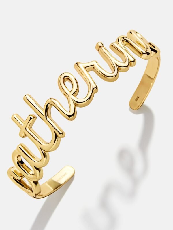 18K Gold Custom Nameplate Cuff Bracelet - 18K Gold