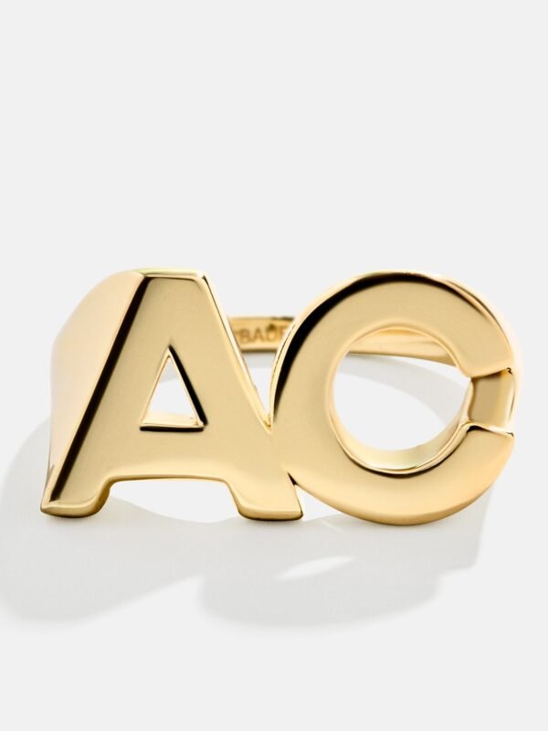 18K Gold Double Custom Initial Block Ring - 18K Gold