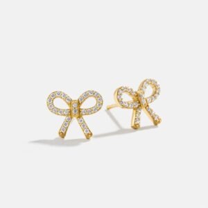 18K Gold Just For Fun Earrings - Pavé Bow