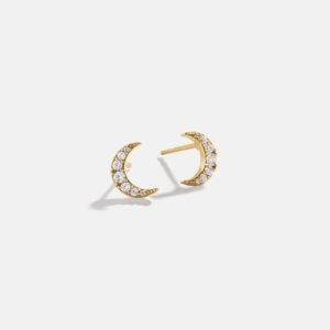 18K Gold Celestial Delicate Stud - Crescent Moon