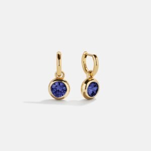 18K Gold Birthstone Drop Earrings - Sapphire