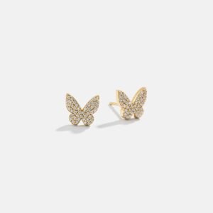 18K Gold Just For Fun Earrings - Pavé Butterfly