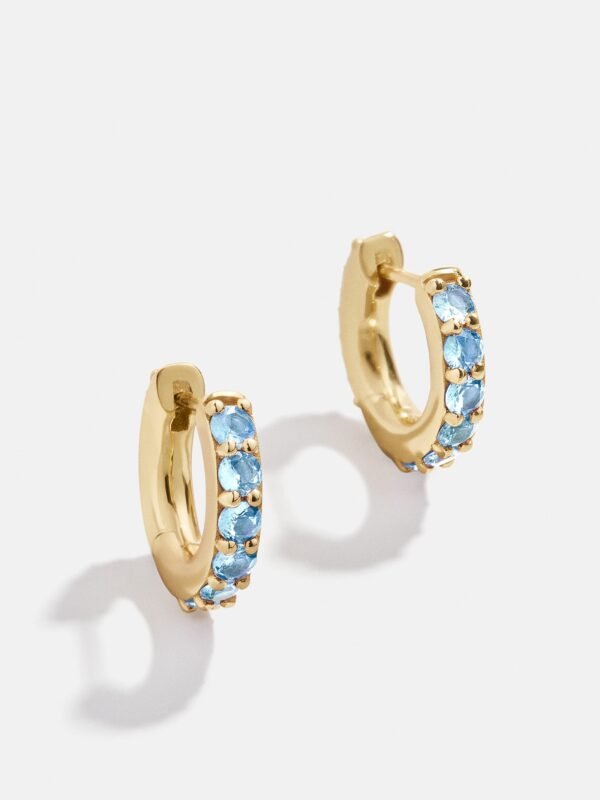18K Gold Birthstone Huggie Earrings - Aquamarine