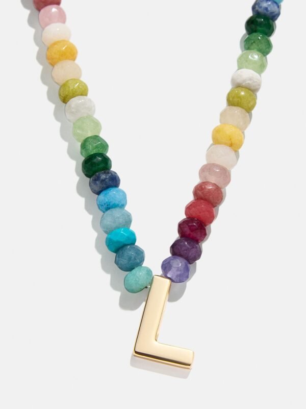 Semi-Precious Block Initial Necklace - Multi