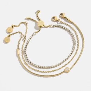 Catherine Waterproof Bracelet Set - Gold/Pavé