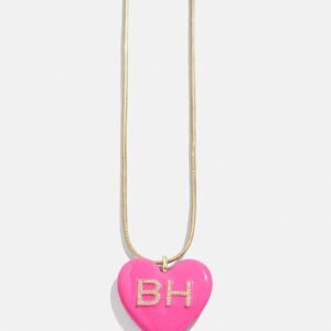 Millie Bubble Heart Custom Initial Necklace - Hot Pink