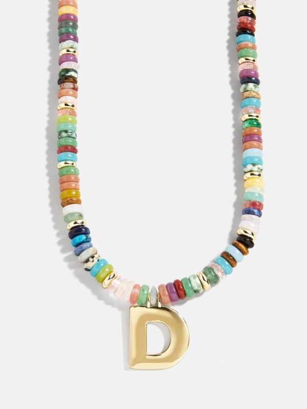 Semi-Precious Block Initial Necklace - Multi/Gold