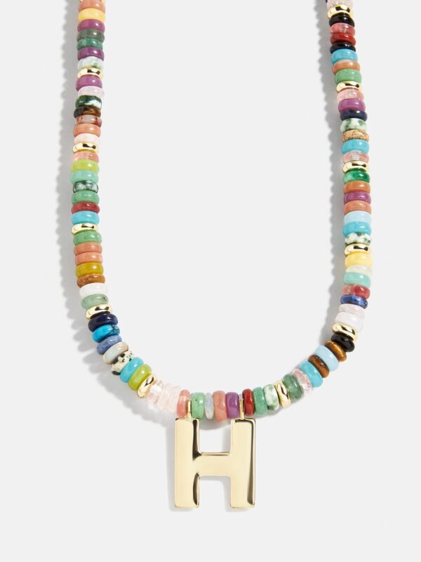 Semi-Precious Block Initial Necklace - Multi/Gold