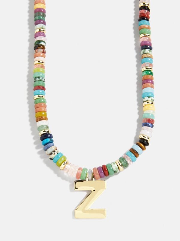 Semi-Precious Block Initial Necklace - Multi/Gold