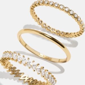 18K Gold Willow Ring Set - Gold/Pavé