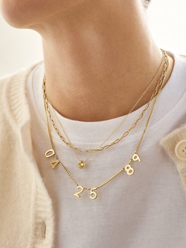 18K Gold Spaced Number Custom Necklace - S
