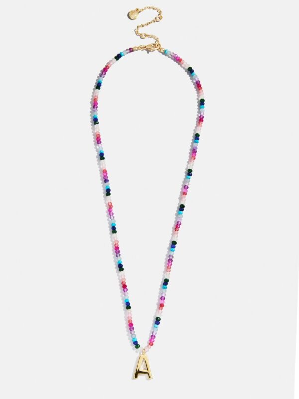 Semi-Precious Block Initial Necklace - Dark Multi