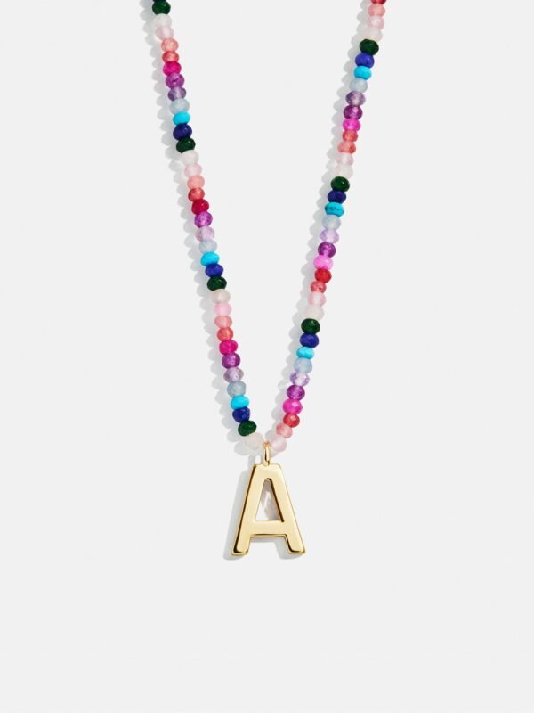 Semi-Precious Block Initial Necklace - Dark Multi