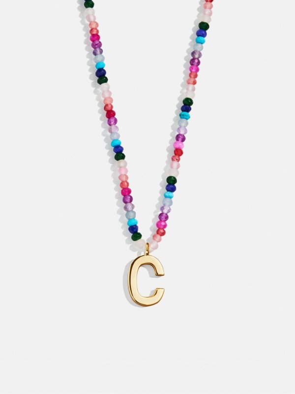 Semi-Precious Block Initial Necklace - Dark Multi