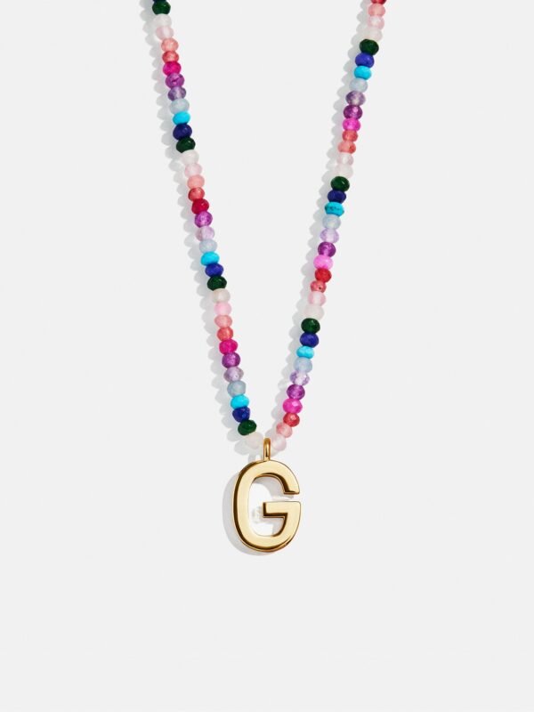 Semi-Precious Block Initial Necklace - Dark Multi