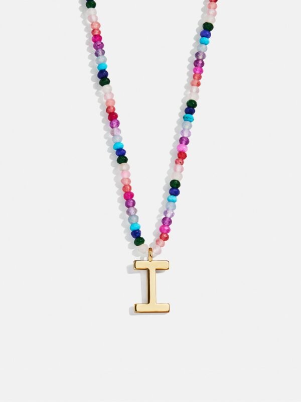 Semi-Precious Block Initial Necklace - Dark Multi