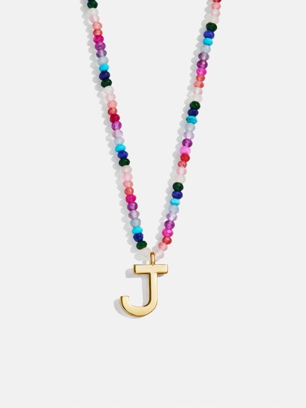 Semi-Precious Block Initial Necklace - Dark Multi