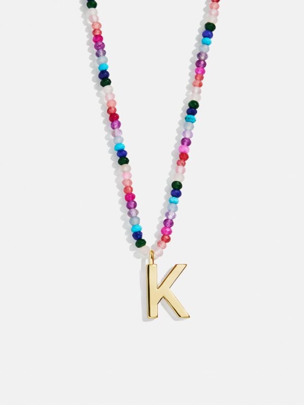 Semi-Precious Block Initial Necklace - Dark Multi