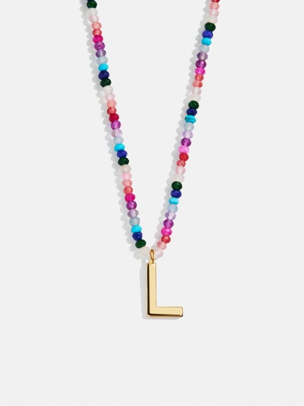 Semi-Precious Block Initial Necklace - Dark Multi