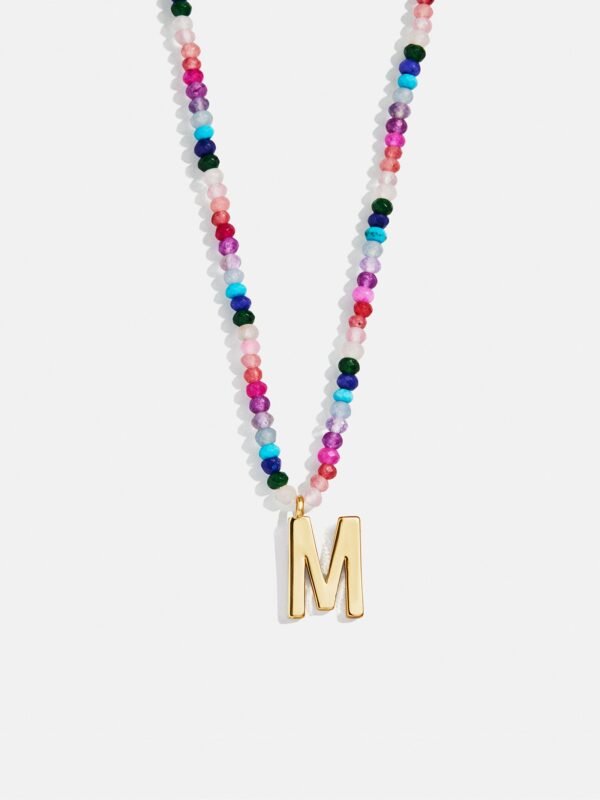 Semi-Precious Block Initial Necklace - Dark Multi