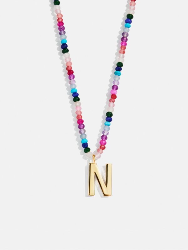 Semi-Precious Block Initial Necklace - Dark Multi
