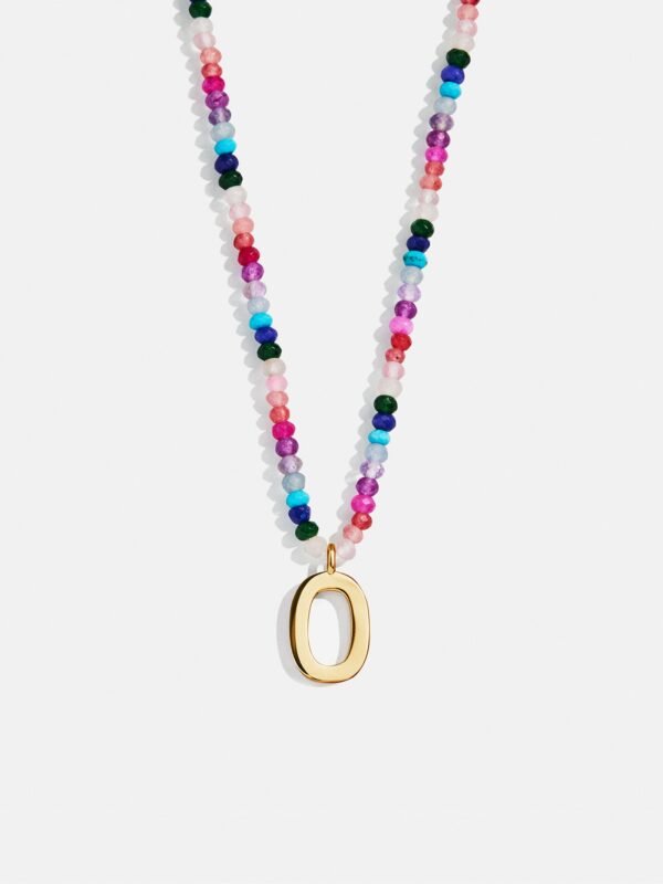 Semi-Precious Block Initial Necklace - Dark Multi