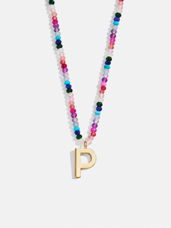 Semi-Precious Block Initial Necklace - Dark Multi