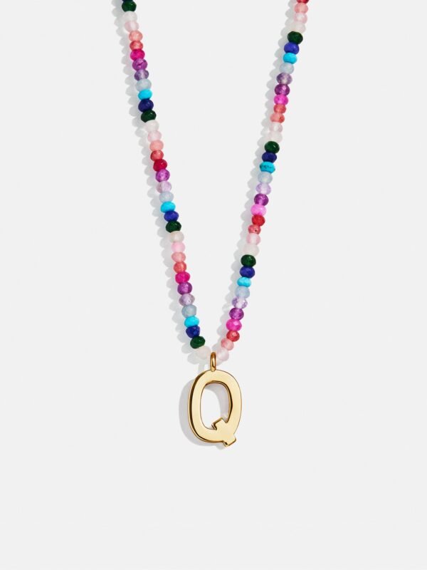 Semi-Precious Block Initial Necklace - Dark Multi
