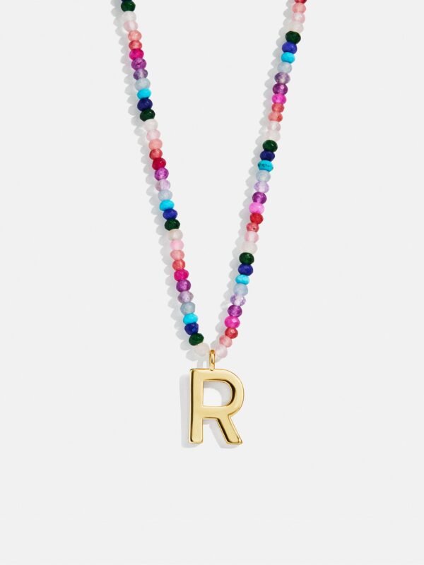 Semi-Precious Block Initial Necklace - Dark Multi