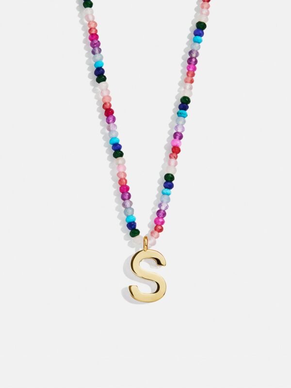 Semi-Precious Block Initial Necklace - Dark Multi