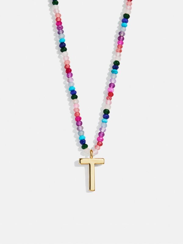Semi-Precious Block Initial Necklace - Dark Multi