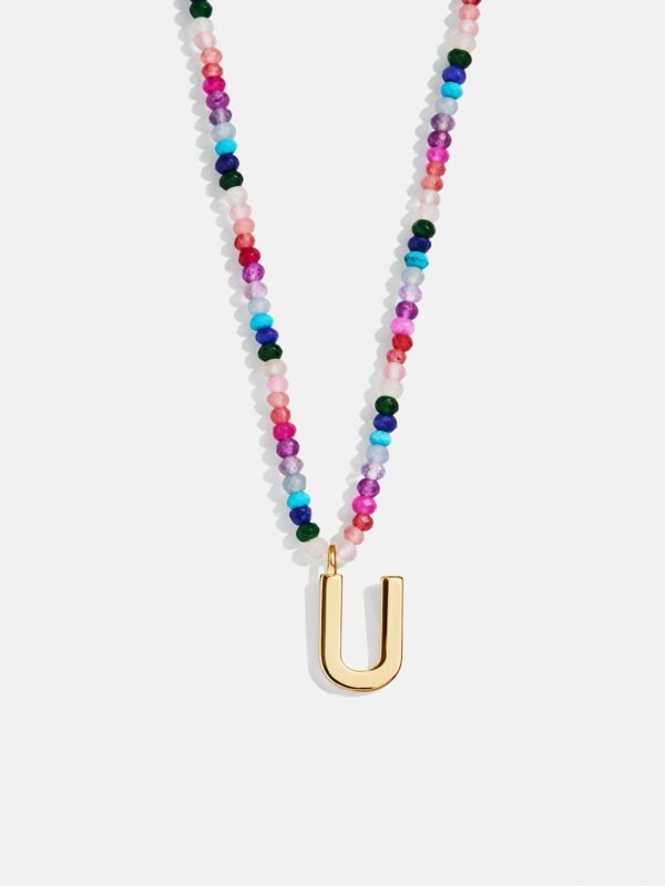 Semi-Precious Block Initial Necklace - Dark Multi
