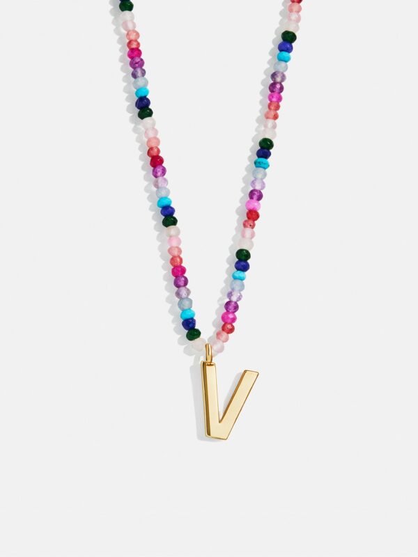 Semi-Precious Block Initial Necklace - Dark Multi