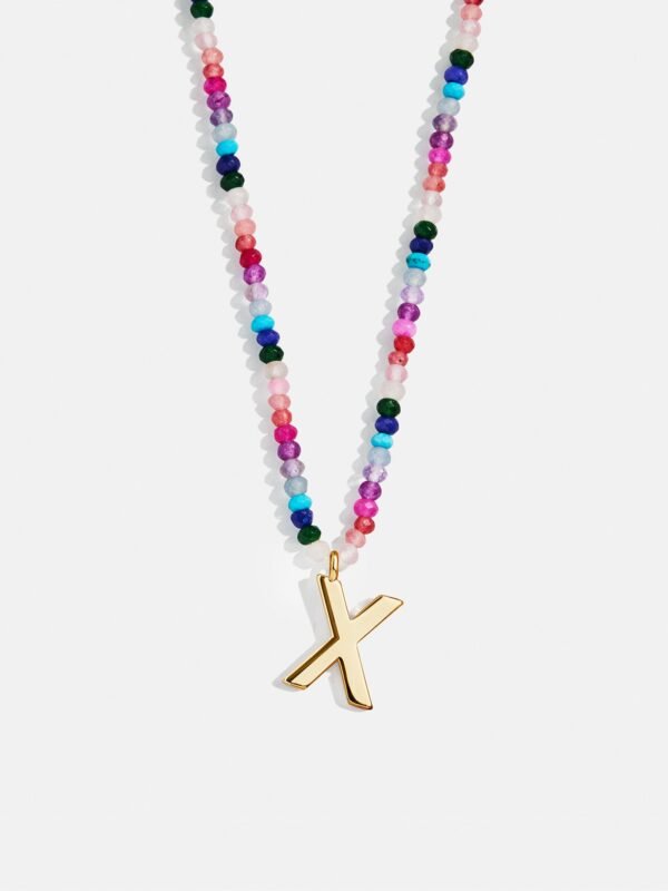 Semi-Precious Block Initial Necklace - Dark Multi