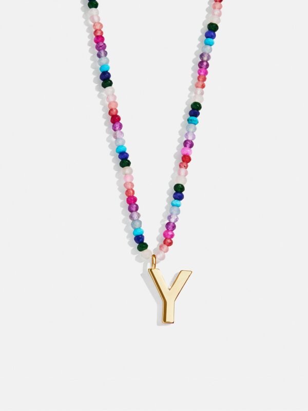 Semi-Precious Block Initial Necklace - Dark Multi