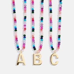 Semi-Precious Block Initial Necklace - Dark Multi