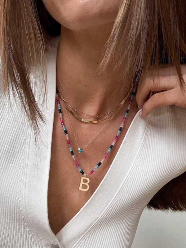 Semi-Precious Block Initial Necklace - Dark Multi