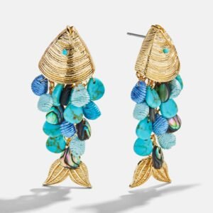 Ripple Effect Fish Earrings - Gold/Turquoise