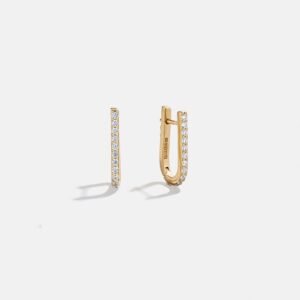 Elise 18K Gold Paperclip Earrings - Gold/Pavé