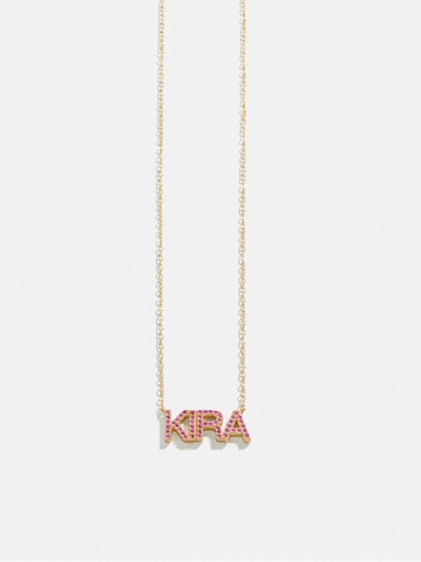 18K Gold Birthstone Custom Nameplate Necklace - Rose