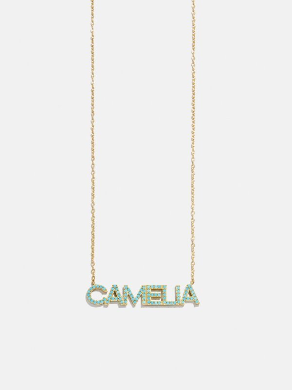 18K Gold Semi-Precious Custom Nameplate Necklace - Turquoise