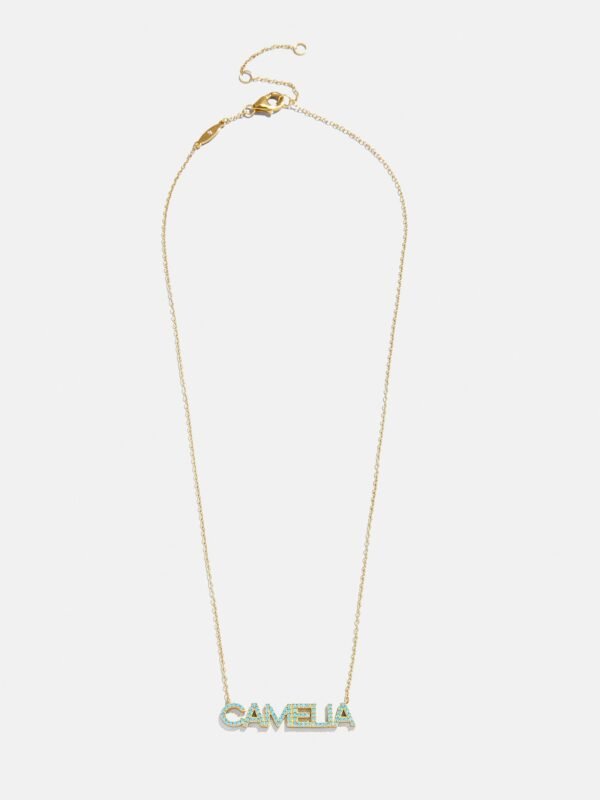 18K Gold Semi-Precious Custom Nameplate Necklace - Turquoise
