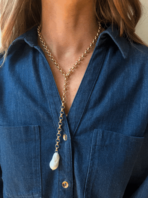 Teagan Pearl Lariat Necklace - Gold/Pearl