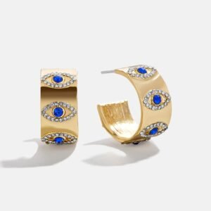 Evil Eye On Repeat Hoop Earrings - Gold/Blue