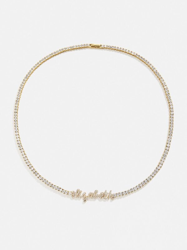 Billie 18K Gold Tennis Custom Nameplate Necklace - Mini Script