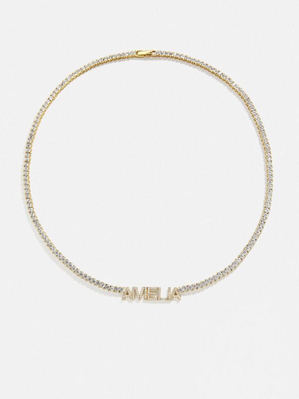 Billie 18K Gold Tennis Custom Nameplate Necklace - Block